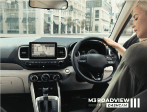 Woman driving car with M3 RoadView dash camera